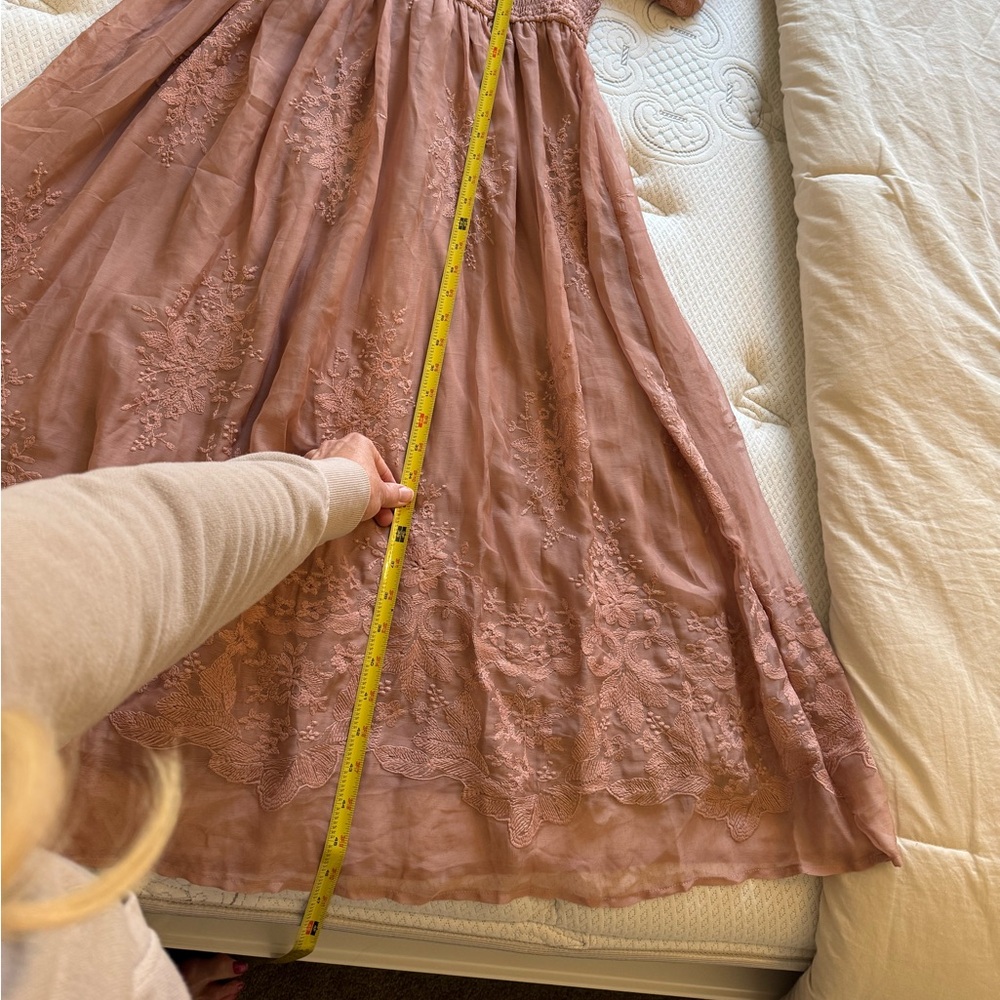 Beautiful & feminine Blush Lace Dress with Embroidery perfect for Spring! Size L - Picture 4 of 5